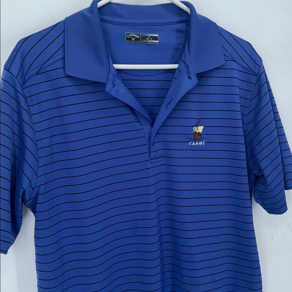 Callaway Striped Golf Polo Shirt Blue Black Cabot Logo Size S Mens - Picture 5 of 11